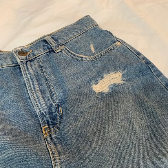 We The Free Hallie Distressed 100% Cotton Denim Mini Skirt Size 27 - Picture 5 of 13